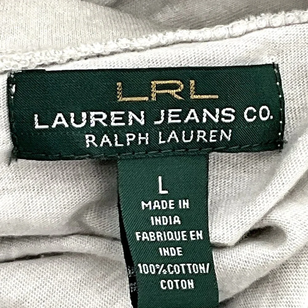 LRL Ralph Lauren Top Women L 100% Cotton Gray Washed Henley Embroidered Pullover